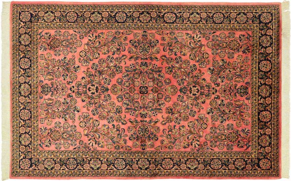 Sarough Rug 200x250 Hand Knotted Pink Floral Orient Short Pile Living Room