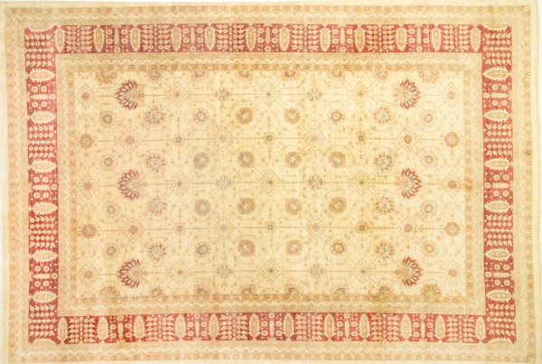 Afghan Chobi Ziegler carpet 400x500 hand-knotted beige border Orient short pile