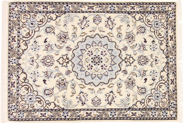 Persian carpet Nain 9LA 70x100 hand-knotted white medallion oriental UNIKAT short pile