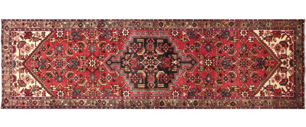 Perser Hamedan Teppich 100x310 Handgeknüpft Läufer Rot spiegelmuster Wolle Kurzflor Rug