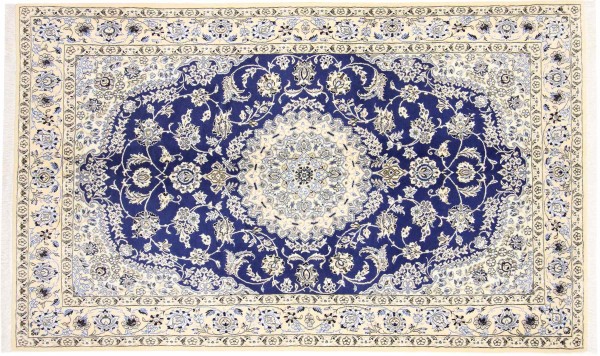 Persian carpet Nain 9LA 150x240 Hand-knotted Dark Blue Medallion Oriental UNIKAT