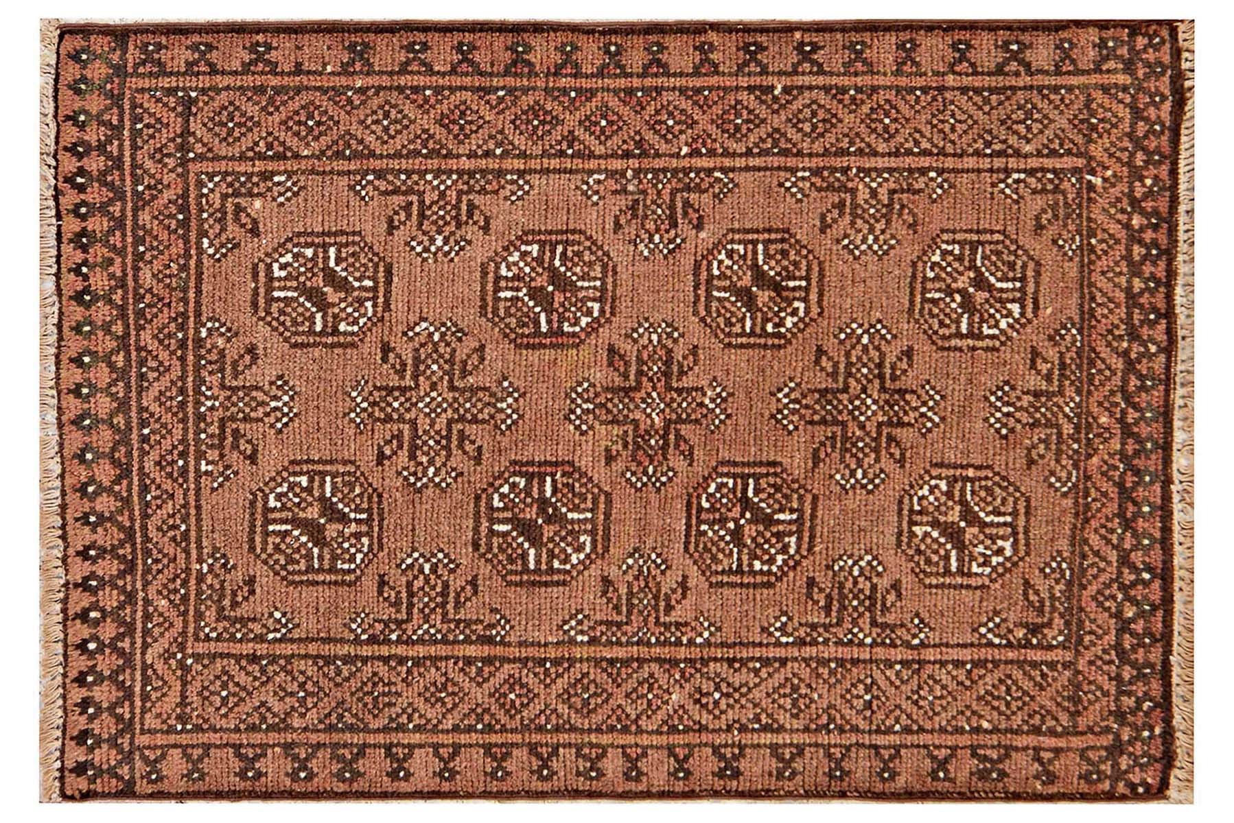 Afghan Aqcha carpet 70 x 110 hand knotted brown geometric Orient short pile b 