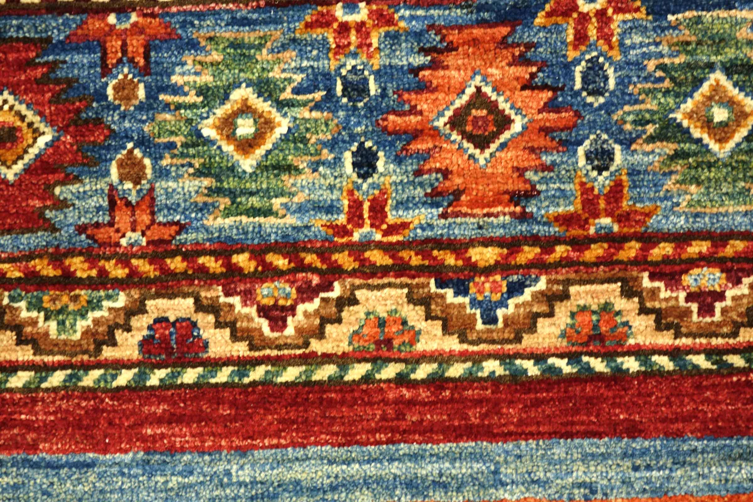 Afghan Khorjin Shaal Carpet Hand Knotted 220x300 Red Stripe Wool Short Pile 