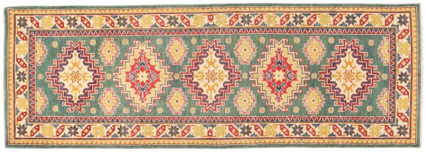 Kazak carpet 80x240 hand-knotted runner gray geometric oriental UNIKAT short pile