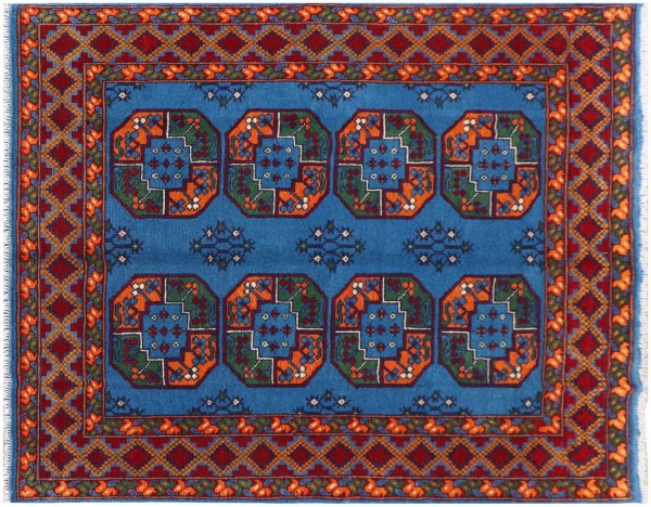 Afghan Akcha Rang Dar Teppich 150x200 Handgeknüpft Blau Durchgemustert Orient Kurzflor