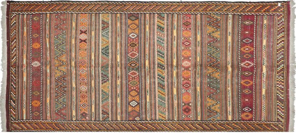 Afghan Taimani Kelim Teppich 170x340 Handgewebt Braun Geometrisch Handarbeit Gewebt