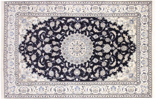 Persian carpet Nain Kashmar 200x300 hand-knotted dark blue floral oriental UNIKAT
