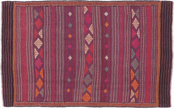 Afghan Kelim Soumakh Ghalmuri Teppich 140x230 Handgewebt Rot Streifen Handarbeit Gewebt