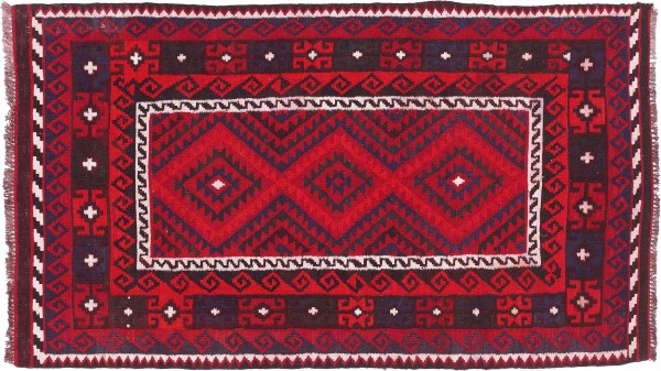 Afghan Kilim Soumakh Ghalmuri Rug 100x190 Handwoven Red Geometric Handmade