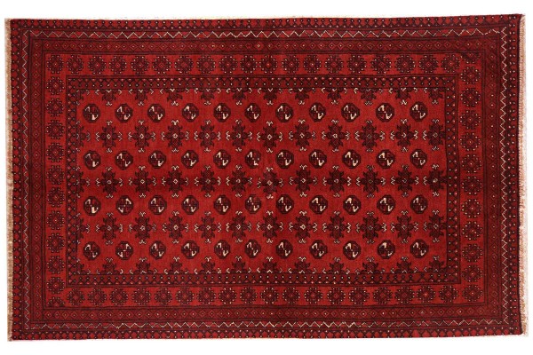 Afghan Aqcha Teppich 150x240 Handgeknüpft Rot Geometrisch Orient Kurzflor Wohnzimmer