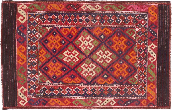 Afghan Kelim Soumakh Ghalmuri Teppich 160x240 Handgewebt Rot Geometrisch Handarbeit