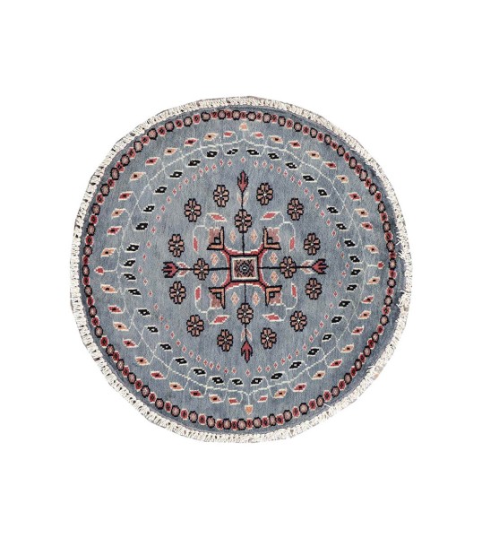 Pakistan Round Bukhara Rug 60x60 Hand Knotted Round Gray Patterned Orient