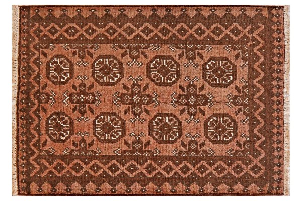 Afghan Aqcha Teppich 80x110 Handgeknüpft Braun Geometrisch Orient Kurzflor Wohnzimmer