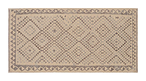 Afghan Kelim Old Style Natural Teppich 100x200 Handgewebt Beige Geometrisch Handarbeit