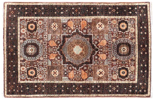 Afghan Ziegler Mamluk Teppich 90x150 Handgeknüpft Schwarz Geometrisch Orient Kurzflor