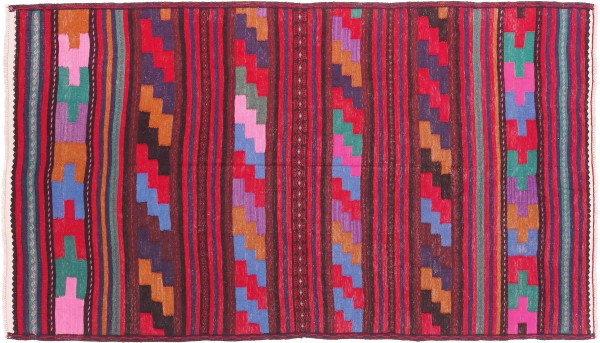 Afghan Kelim Soumakh Ghalmuri Teppich 120x210 Handgewebt Rot Streifen Handarbeit Gewebt