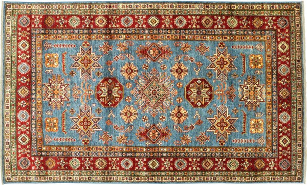 Afghan Kazak Fein 150x220 Handgeknüpft Orientteppich Blau Geometrisch Wolle