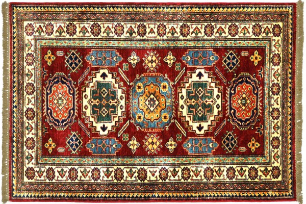 Afghan Kazak Fein 151x104 Handgeknüpft Orientteppich 100x150 Rot Umrandung Wolle