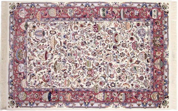 Persian carpet Nain vase carpet with animals 200x300 hand-knotted beige floral