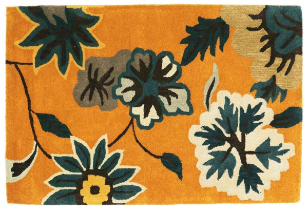 Teppich Blüte Handgefertigt 120x180 Gold Floral Handarbeit Handtuft Modern