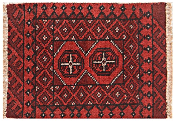 Afghan Aqcha Poshti Rug 40x60 Hand Knotted Red Geometric Orient Short Pile