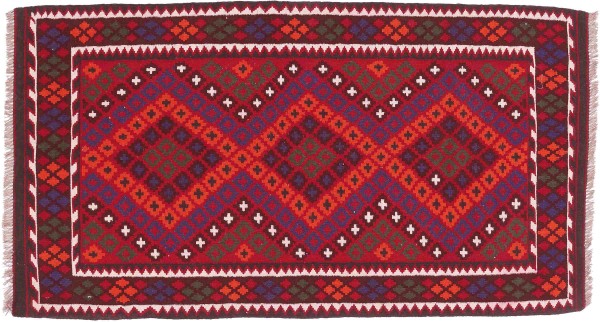Afghan Kilim Soumakh Ghalmuri Rug 100x200 Handwoven Red Geometric Handmade