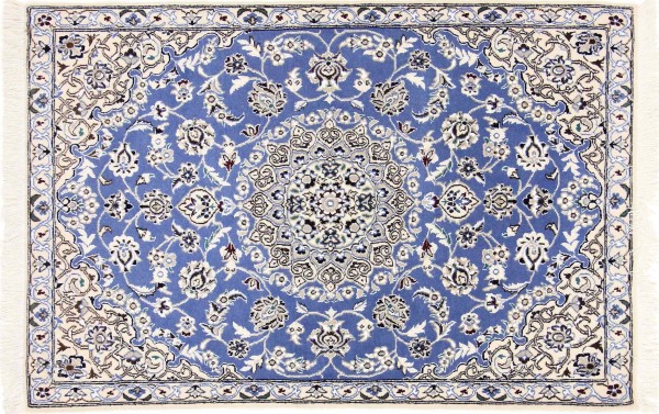 Persian carpet Nain 9LA 90x130 Hand-knotted White Medallion Oriental UNIKAT short pile