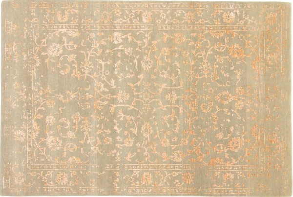 Moderner handgeknüpfter Teppich 120x180 Olive Floral Orientalisch UNIKAT Kurzflor