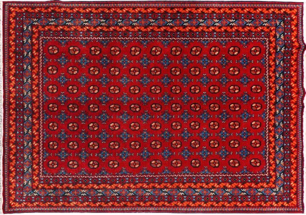Afghan Aqcha Teppich 200x300 Handgeknüpft Rot Durchgemustert Orient Kurzflor Wohnzimmer