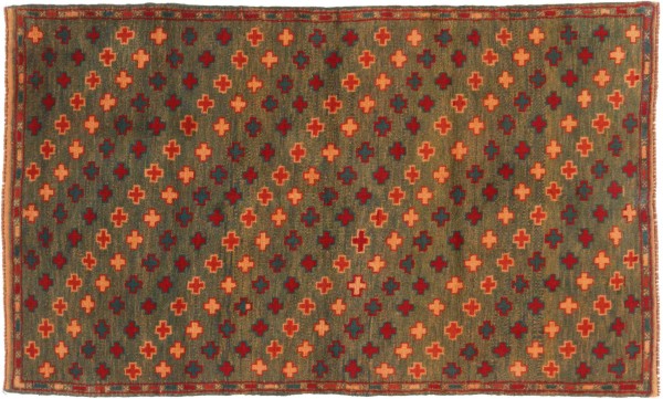 Gabbeh Teppich 110x180 Handgeknüpft Dunkelgrün Durchgemustert Orientalisch UNIKAT