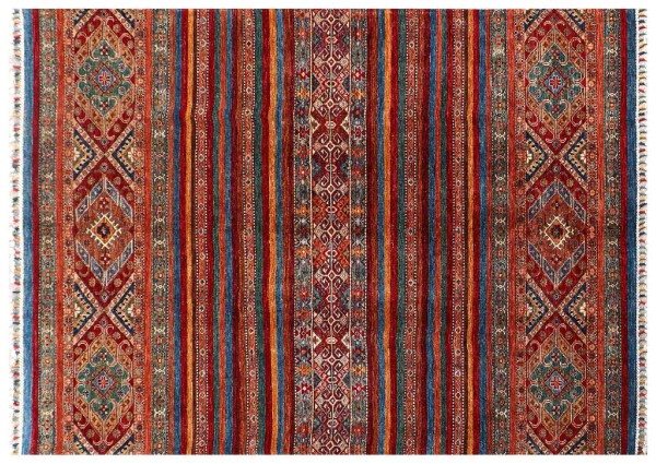 Afghan Ziegler Khorjin Rug 170x240 Hand Knotted Red Striped Orient Short Pile
