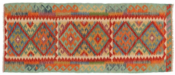 Afghan Maimana Kelim Teppich 70x180 Handgewebt Läufer Bunt Geometrisch Handarbeit