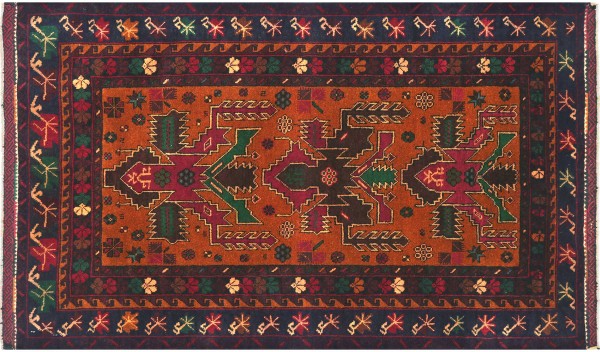 Afghan Feiner Belutsch Teppich 100x150 Handgeknüpft Orange Geometrisch Orient Kurzflor