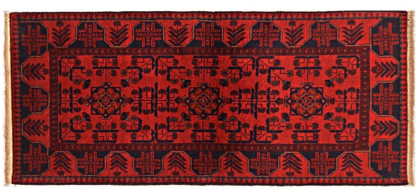 Afghan Khal Mohammadi Teppich 90x180 Handgeknüpft Braun Geometrisch Orient Kurzflor