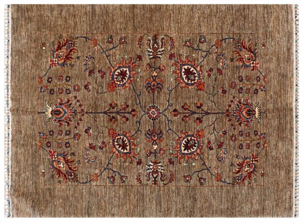 Afghan Ziegler Khorjin Ariana Rug 160x210 Hand Knotted Brown Floral Orient Short Pile