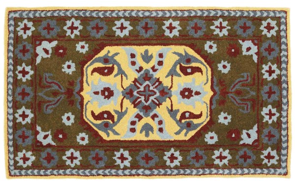 Wool carpet Heriz 90x160 brown medallion handmade handtuft modern