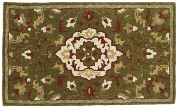 Wool carpet 90x160 green medallion handmade handtuft modern