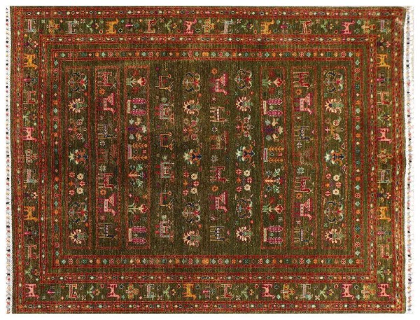 Afghan Ziegler Khorjin Ariana Rug 150x200 Hand Knotted Green Striped Orient