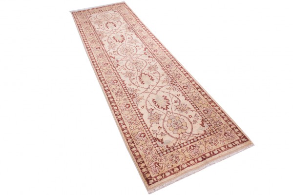 Afghan Chobi Ziegler 90x300 Handgeknüpft Teppich Läufer Beige Orientalisch