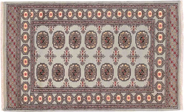 Pakistan Buchara Teppich 90x150 Handgeknüpft Grau Geometrisch Orient Kurzflor
