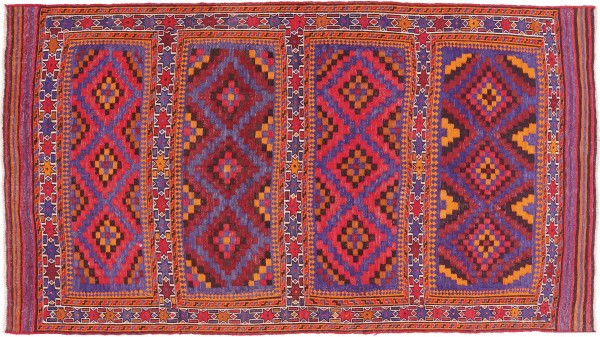 Afghan Kelim Soumakh Ghalmuri Teppich 140x250 Handgewebt Blau Geometrisch Handarbeit