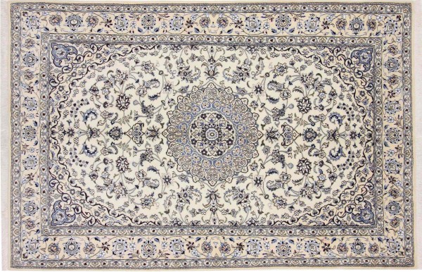 Persian carpet Nain 9LA 160x230 Hand-knotted White Medallion Oriental UNIKAT short pile