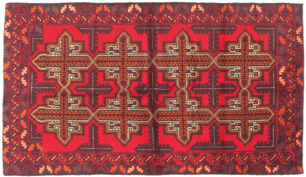 Belutsch Baluch Teppich 100x190 Handgeknüpft Rot Geometrisch Orientalisch UNIKAT
