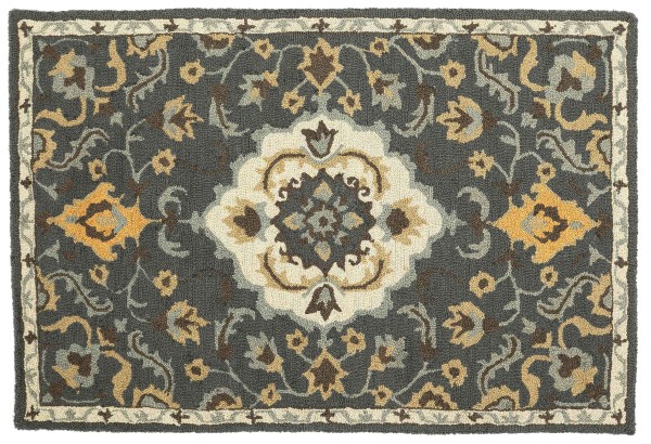 Wool carpet 120x180 gray medallion handmade handtuft modern