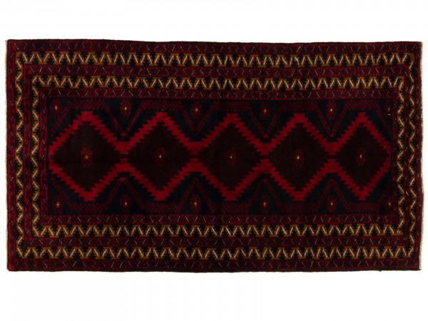 Afghan Belutsch 110x200 Handgeknüpft Teppich Blau Geometrisch Muster Kurzflor