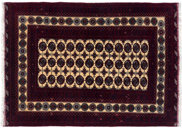 Afghan Teppich 130x180 Handgeknüpft Beige Geometrisch Orient Kurzflor Wohnzimmer