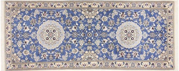 Persian carpet Nain 9LA 80x200 hand-knotted blue floral oriental UNIKAT short pile