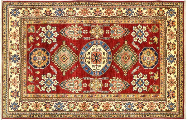 Afghan Kazak Fein 150x200 Handgeknüpft Orientteppich Rot Blumenmuster Wolle