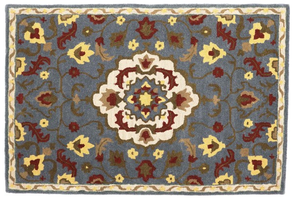 Wool carpet 120x180 blue medallion handmade handtuft modern