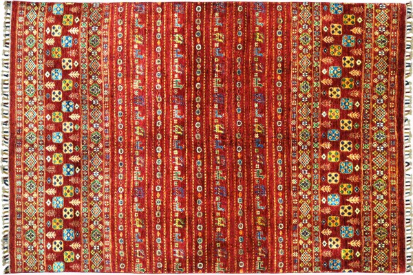 Afghan Khorjin Shaal 170x240 Handgeknüpft Orientteppich Rot Streifen Wolle